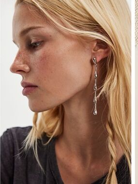 Free People Silver Long Teardrop Link Earrings